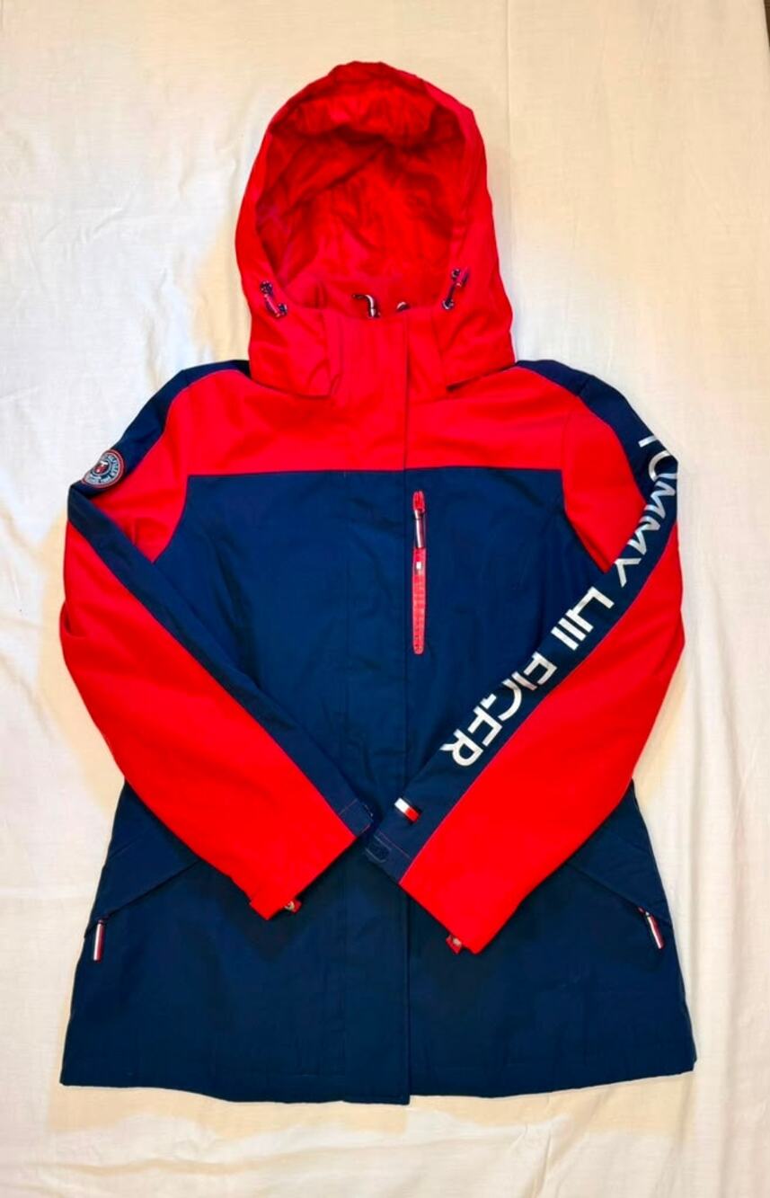 Tommy Hilfiger Red Navy Color block Hooded Jacket Outer Shell Only